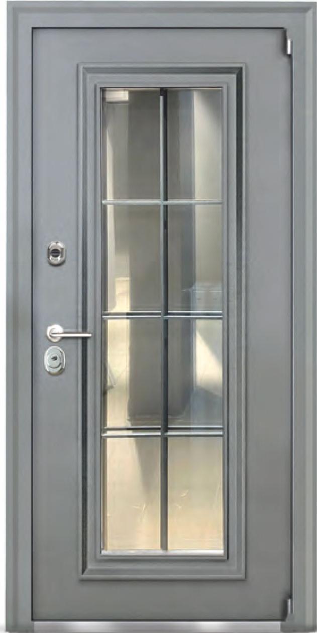 Входная дверь со стеклопакетом «Неаполь» RAL 7016